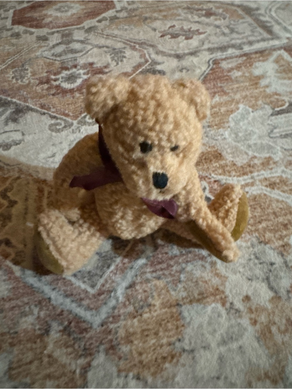 Boyds Bears Tan Curly Plush Teddy with Purple Bow
